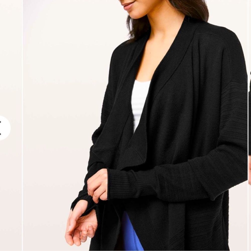 Lululemon find your calm wrap drape waterfall knit black cardigan sweater size 2 - Picture 3 of 7